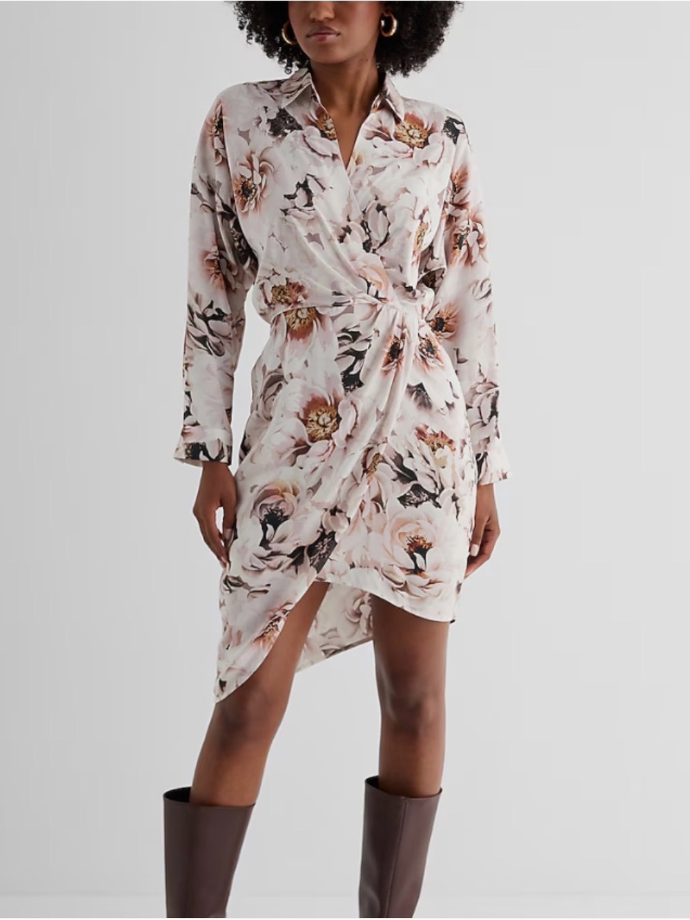 Express Floral Wrap Shirt Dress - Blush Floral